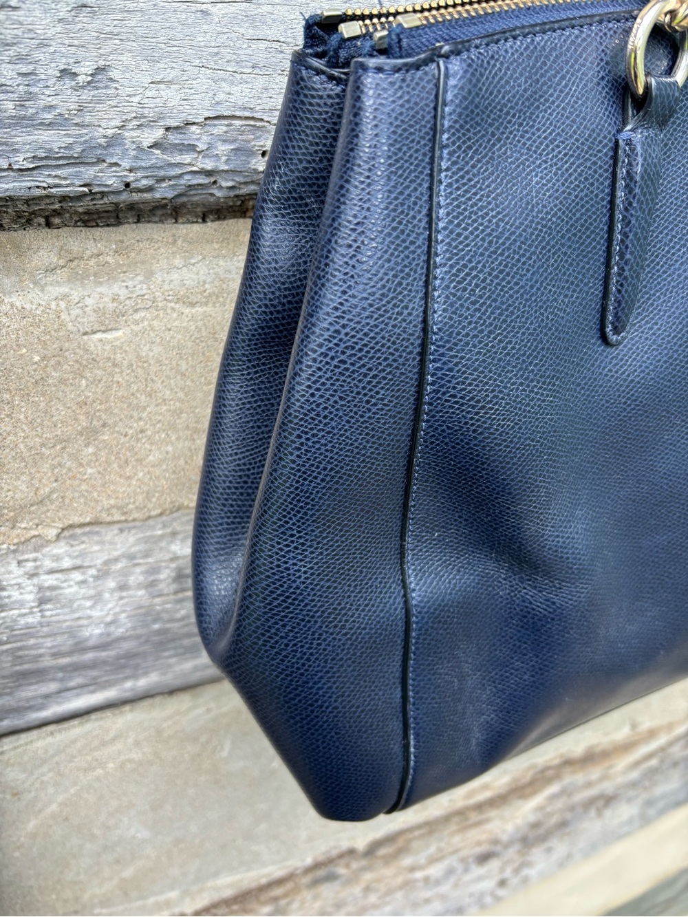 Coach Outlet Navy Leather Shoulder Bag with Gold Hardware - Picture 5 of 13